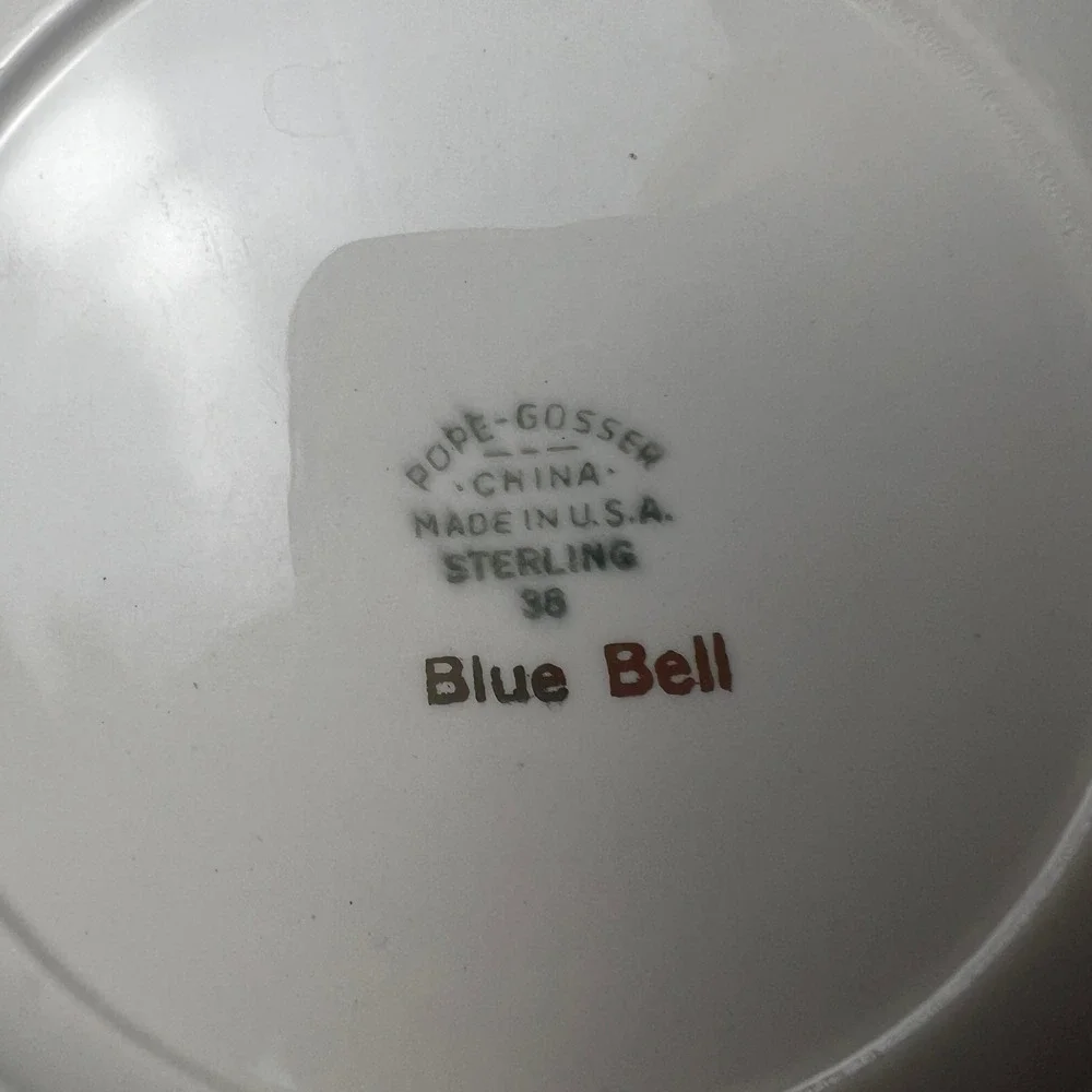 VTG 50s Pope-Gosser Blue Bell Bread Plates Set of 4 White Gold Trim Grandmacore